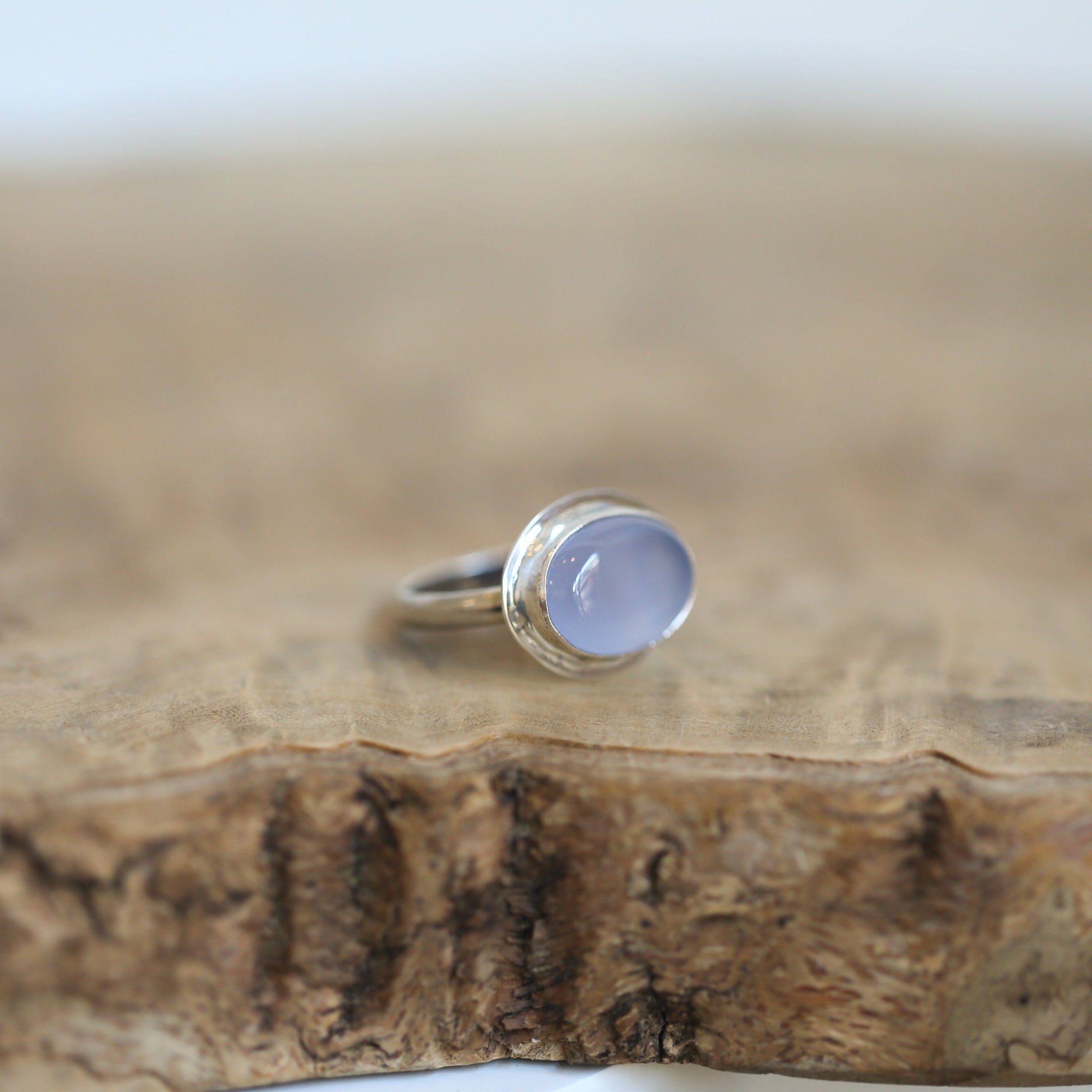 Blue Chalcedony Ring - Sterling Silver - East West Oval