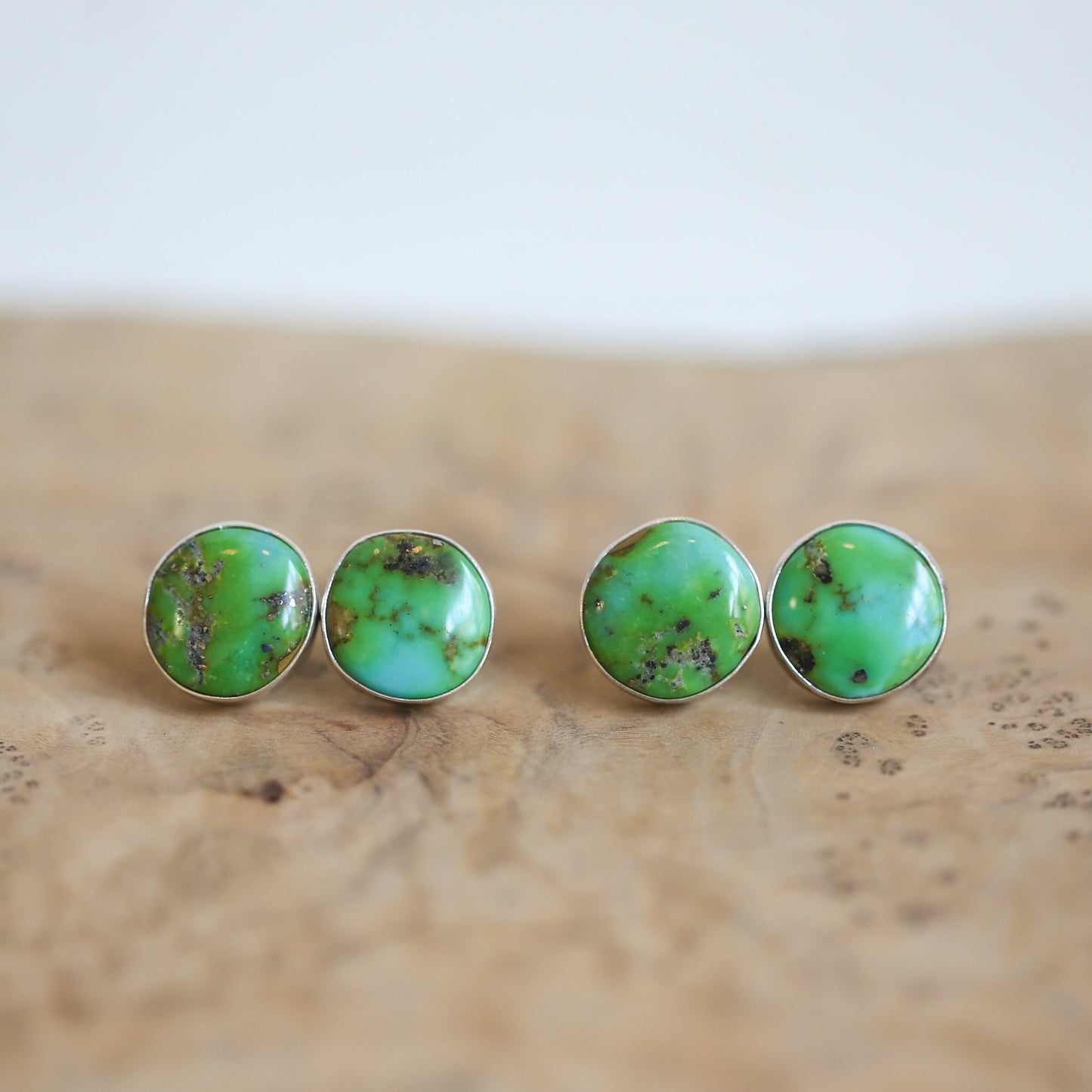 Ready to Ship - OOAK Turquoise Posts - American Turquoise Earrings - 12mm Green Turquoise Studs