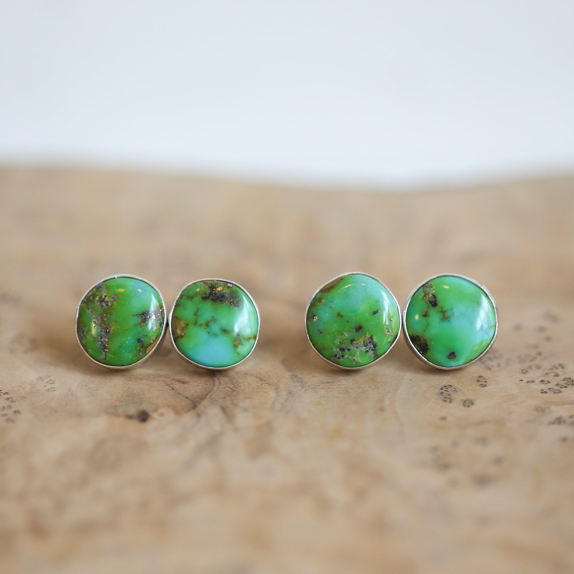 Ready to Ship - OOAK Turquoise Posts - American Turquoise Earrings - 12mm Green Turquoise Studs