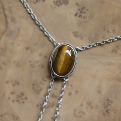 Tiger's Eye Sterling Silver Bolo Necklace - Southwestern Y Necklace