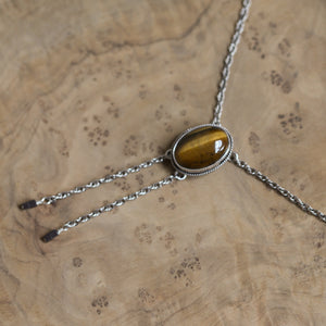Tiger's Eye Sterling Silver Bolo Necklace - Southwestern Y Necklace
