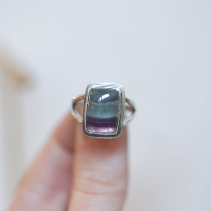 Rainbow Fluorite Ring – Size 7.5 - Sterling Silver Jewelry