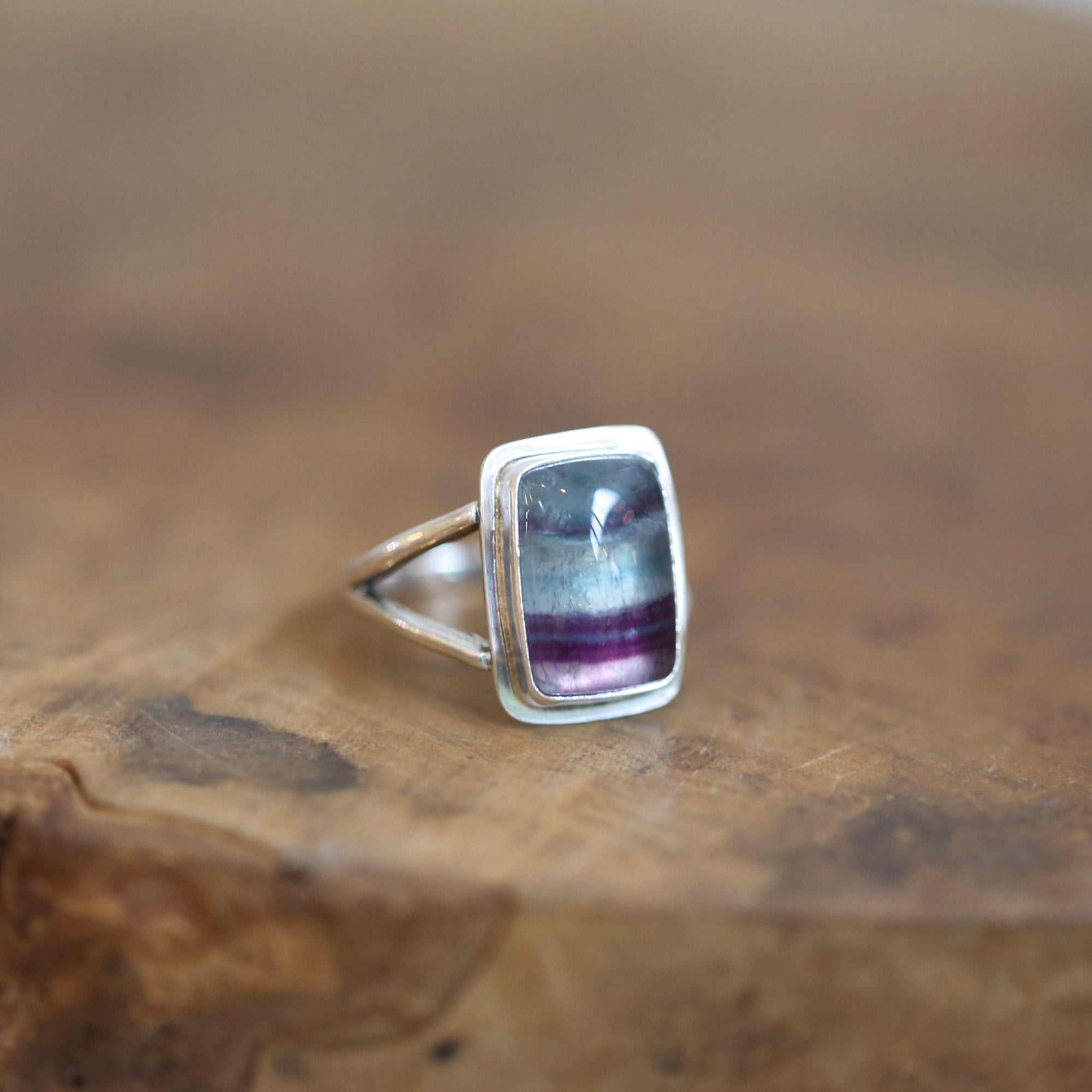 Rainbow Fluorite Ring - .925 Sterling Silver - Silversmith Ring - Multi-color Fluorite