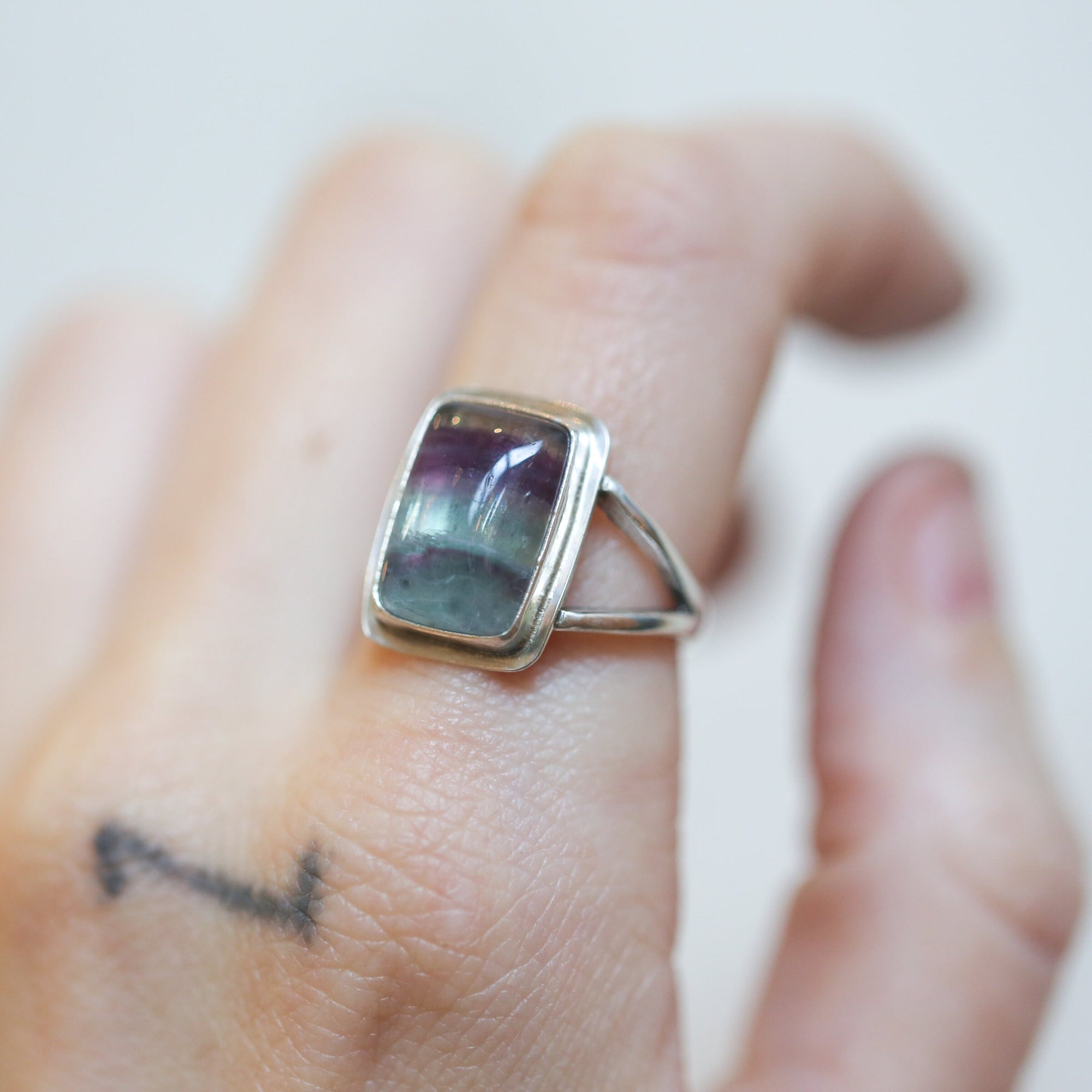 Rainbow Fluorite Ring - .925 Sterling Silver - Silversmith Ring - Multi-color Fluorite