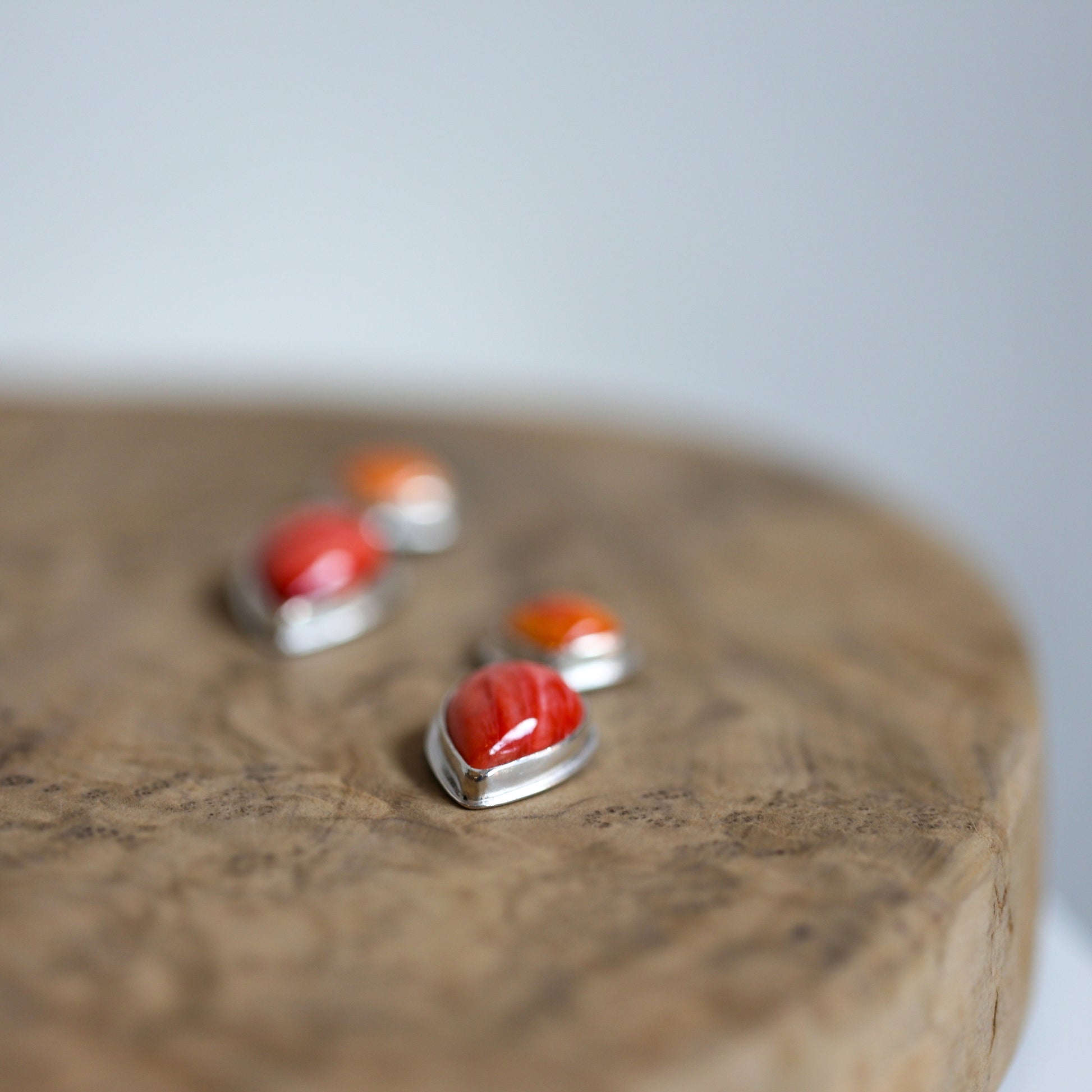 Two-Tone Spiny Oyster Sterling Silver Earrings – Red and Orange Drops