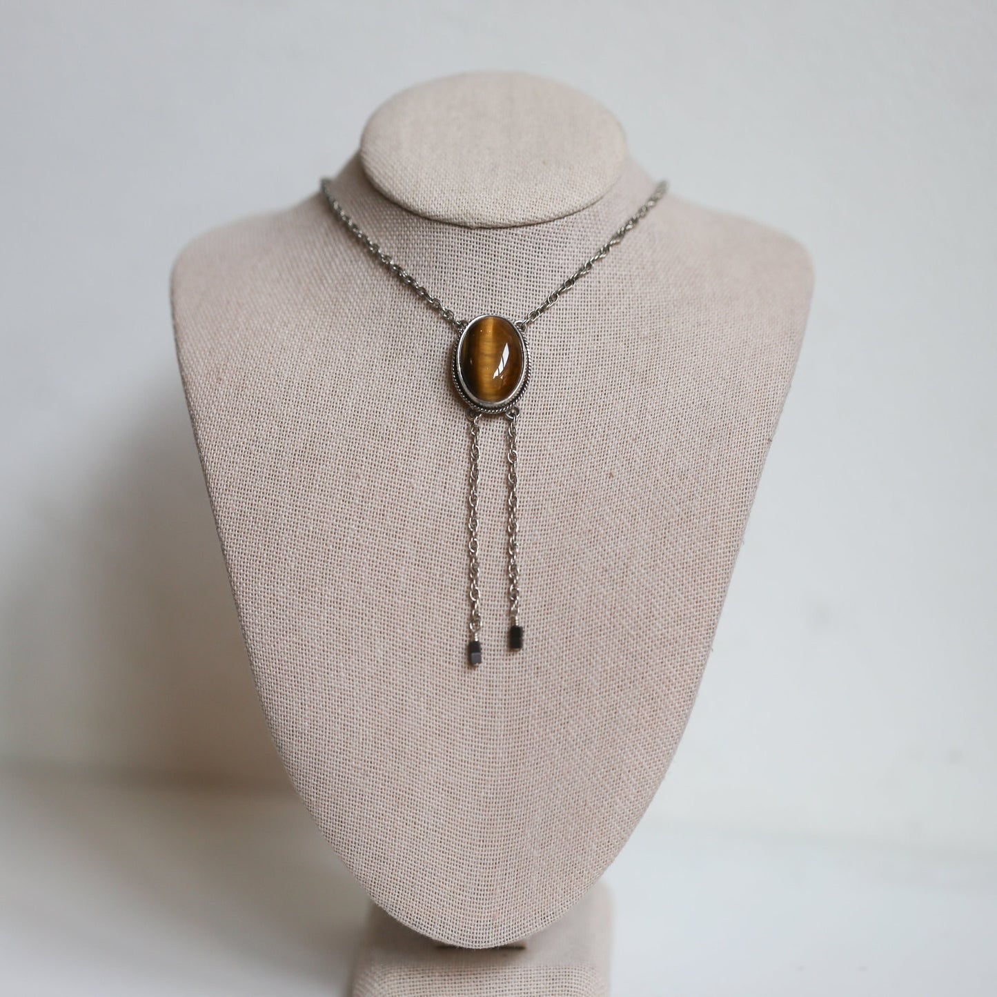 Tiger's Eye Sterling Silver Bolo Necklace - Southwestern Y Necklace