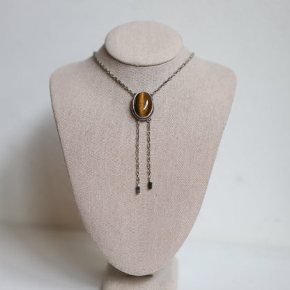 Tiger's Eye Sterling Silver Bolo Necklace - Southwestern Y Necklace