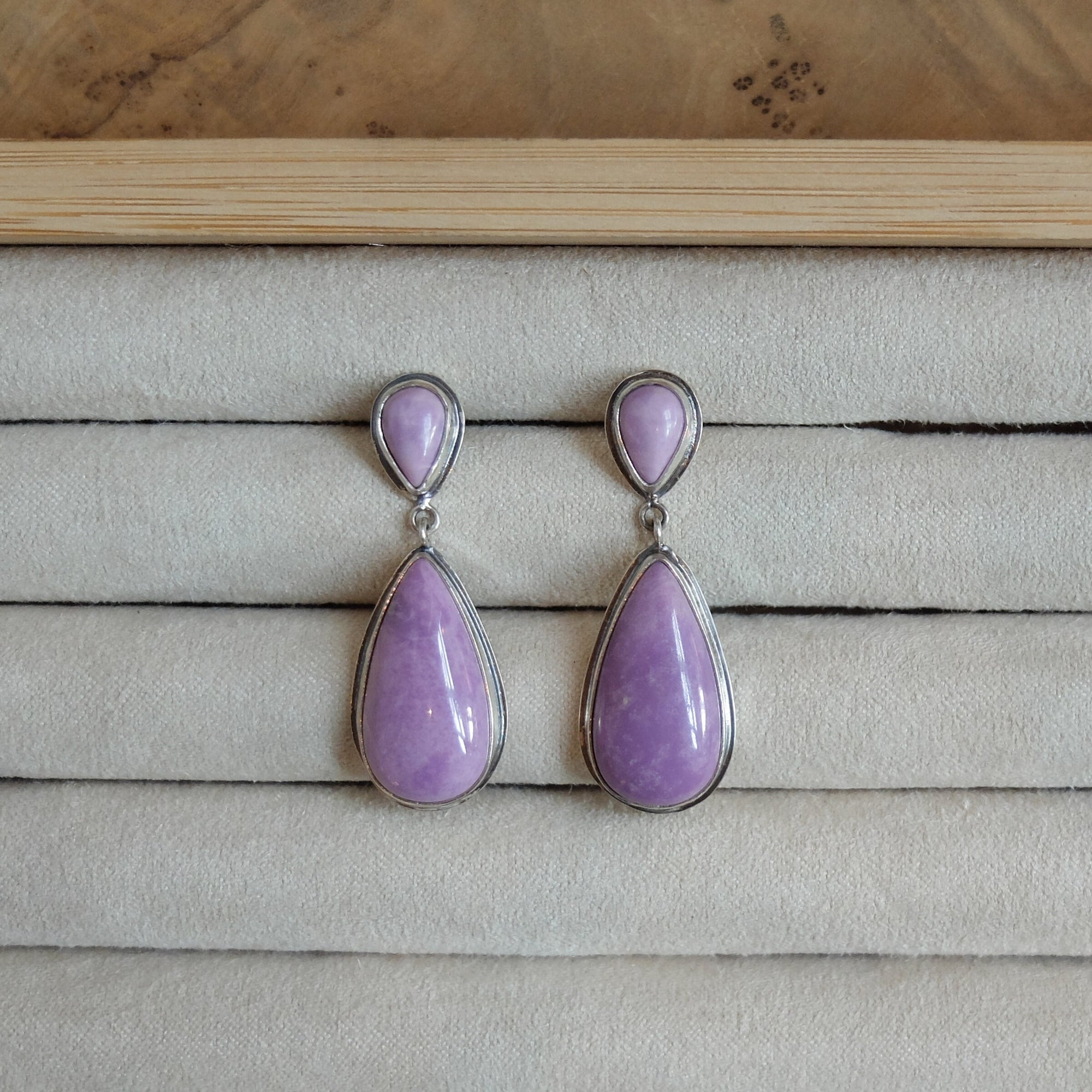 Phosphosiderite Post Drop Earrings - 4 Stone Purple Earrings - Violet Teardrop Earrings - Sterling Silver