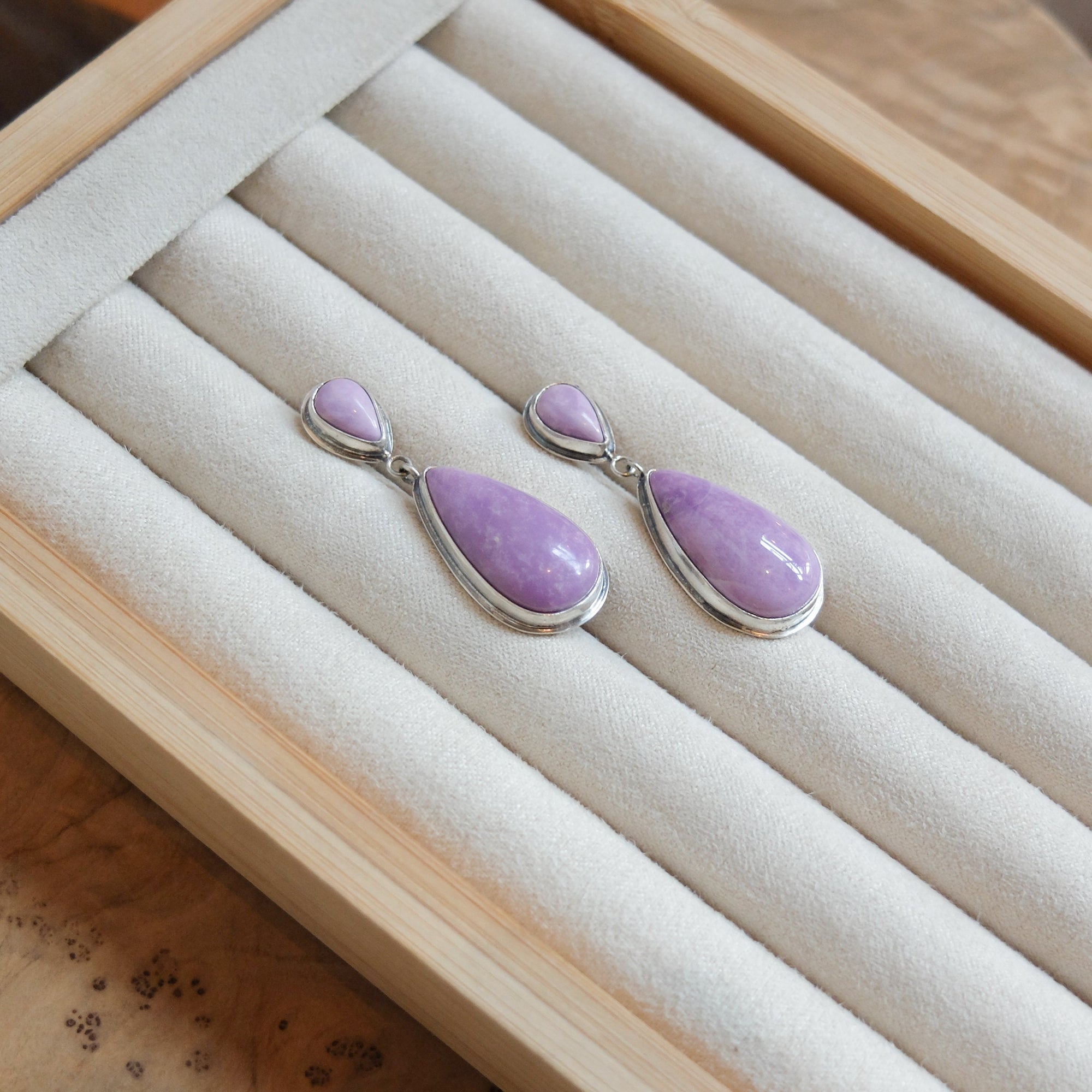 Phosphosiderite Post Drop Earrings - 4 Stone Purple Earrings - Violet Teardrop Earrings - Sterling Silver