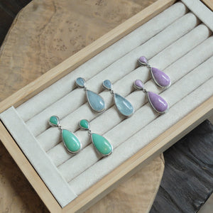 Chrysoprase Post Drop Earrings - Green Teardrop Dangles - 4 Stone Green Chrysoprase Silver Earrings