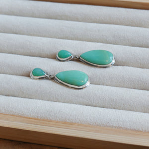 Chrysoprase Post Drop Earrings - Green Teardrop Dangles - 4 Stone Green Chrysoprase Silver Earrings