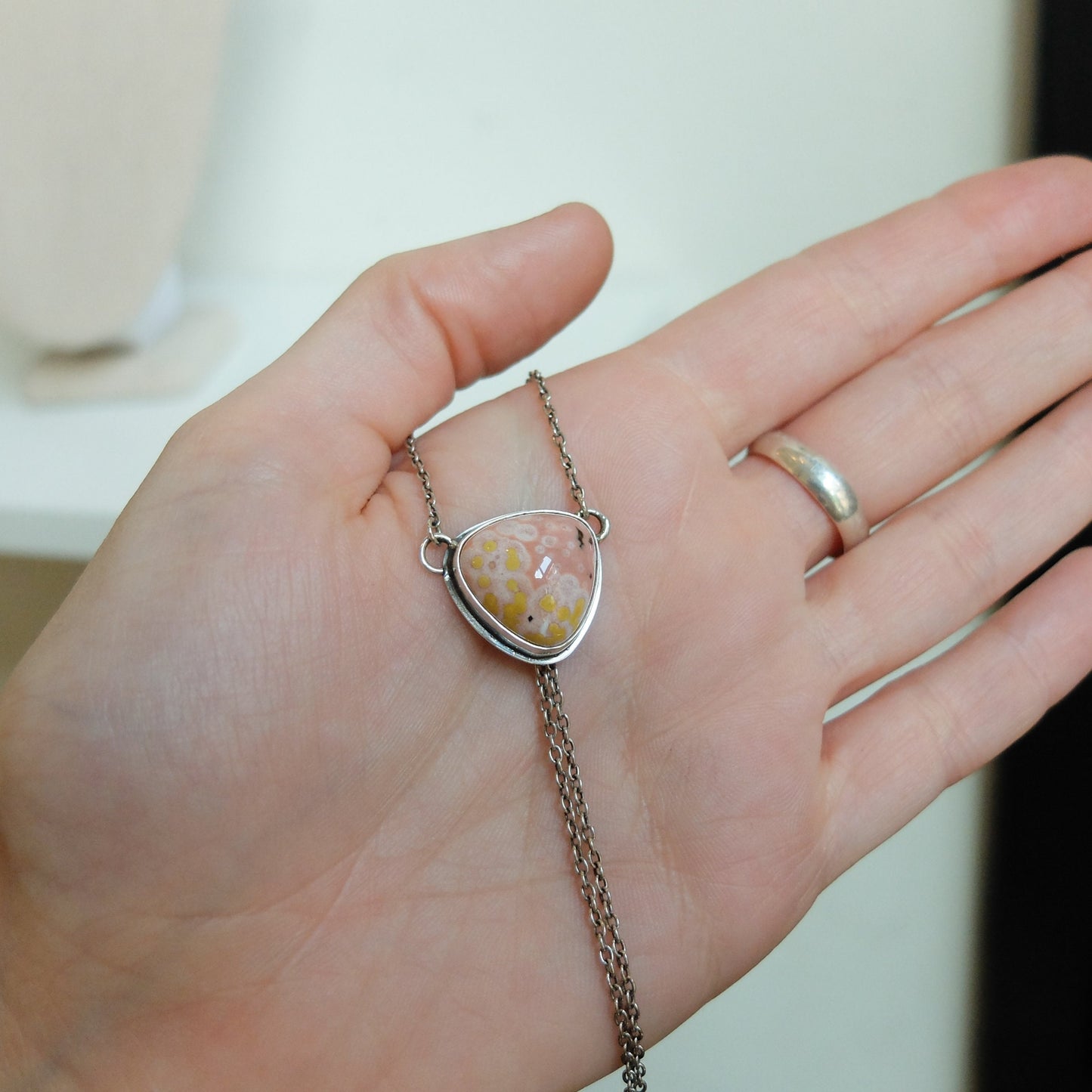 Ocean Jasper Y Necklace - Jasper Bolo Necklace - Sterling Silver