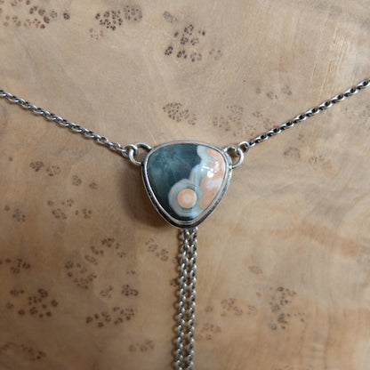 Ocean Jasper Y Necklace - Jasper Bolo Necklace - Sterling Silver