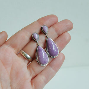 Phosphosiderite Post Drop Earrings - 4 Stone Purple Earrings - Violet Teardrop Earrings - Sterling Silver
