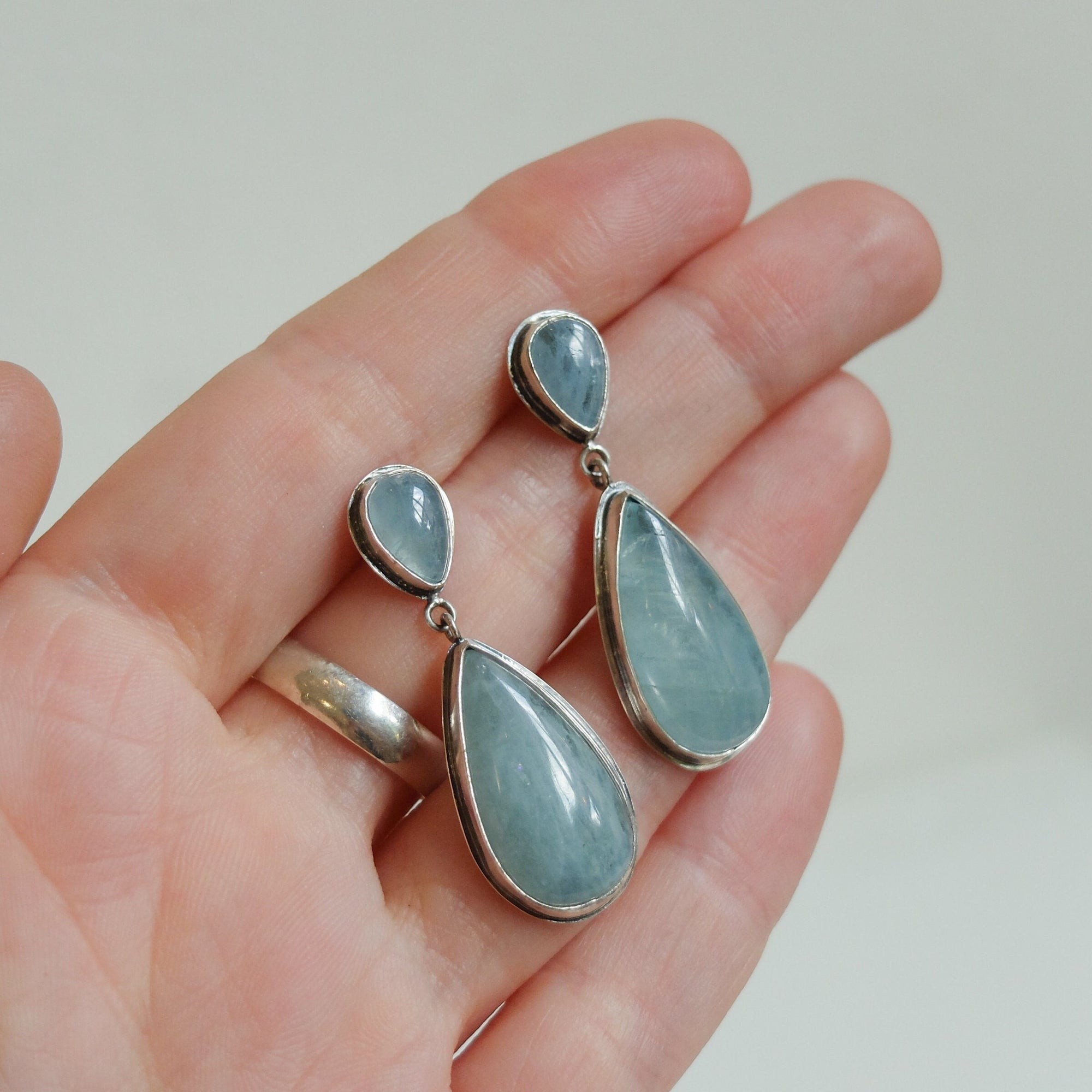 Aquamarine Post Drops -4 Stone Aquamarine Earrings - Elegant Aquamarine Dangles - March Birthstone
