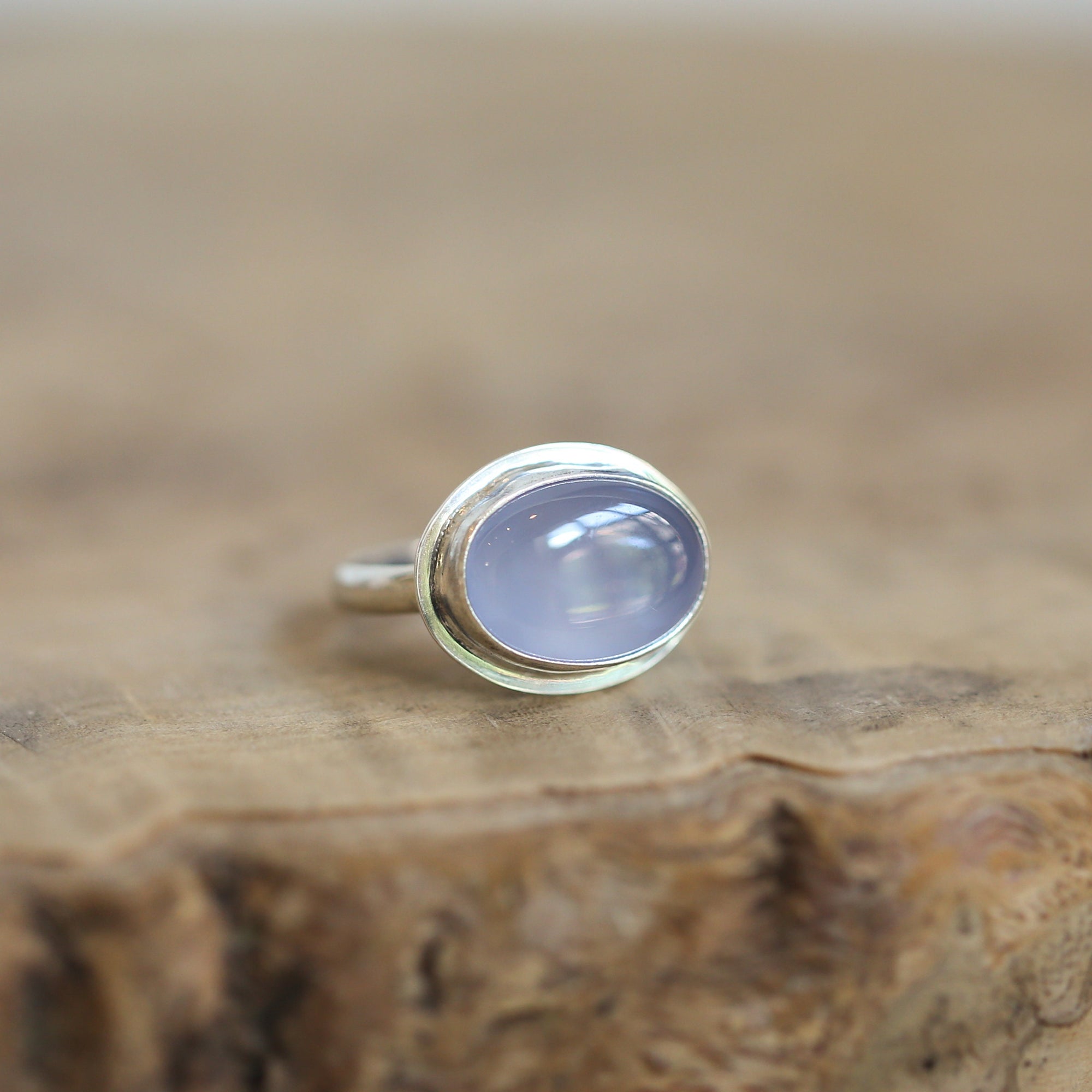 Blue Chalcedony Ring - Sterling Silver - East West Oval