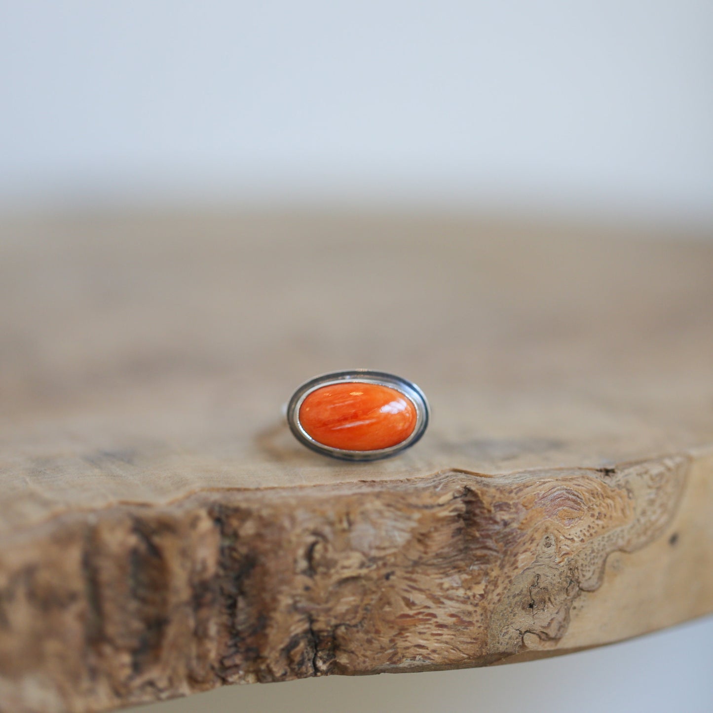 Oval Spiny Oyster Ring - Sterling Silver, Chili Red Jewelry