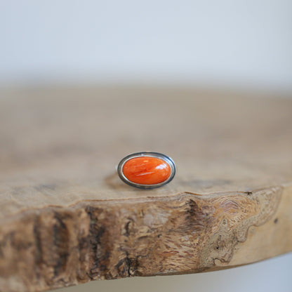 Oval Spiny Oyster Ring - Sterling Silver, Chili Red Jewelry