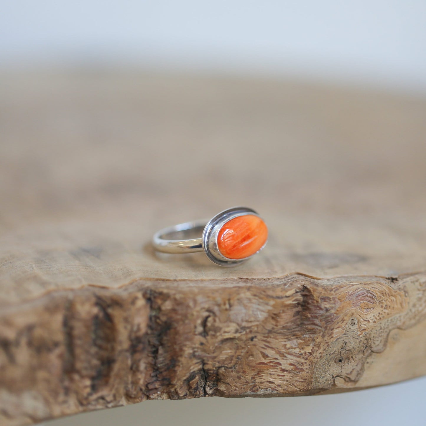 Oval Spiny Oyster Ring - Sterling Silver, Chili Red Jewelry