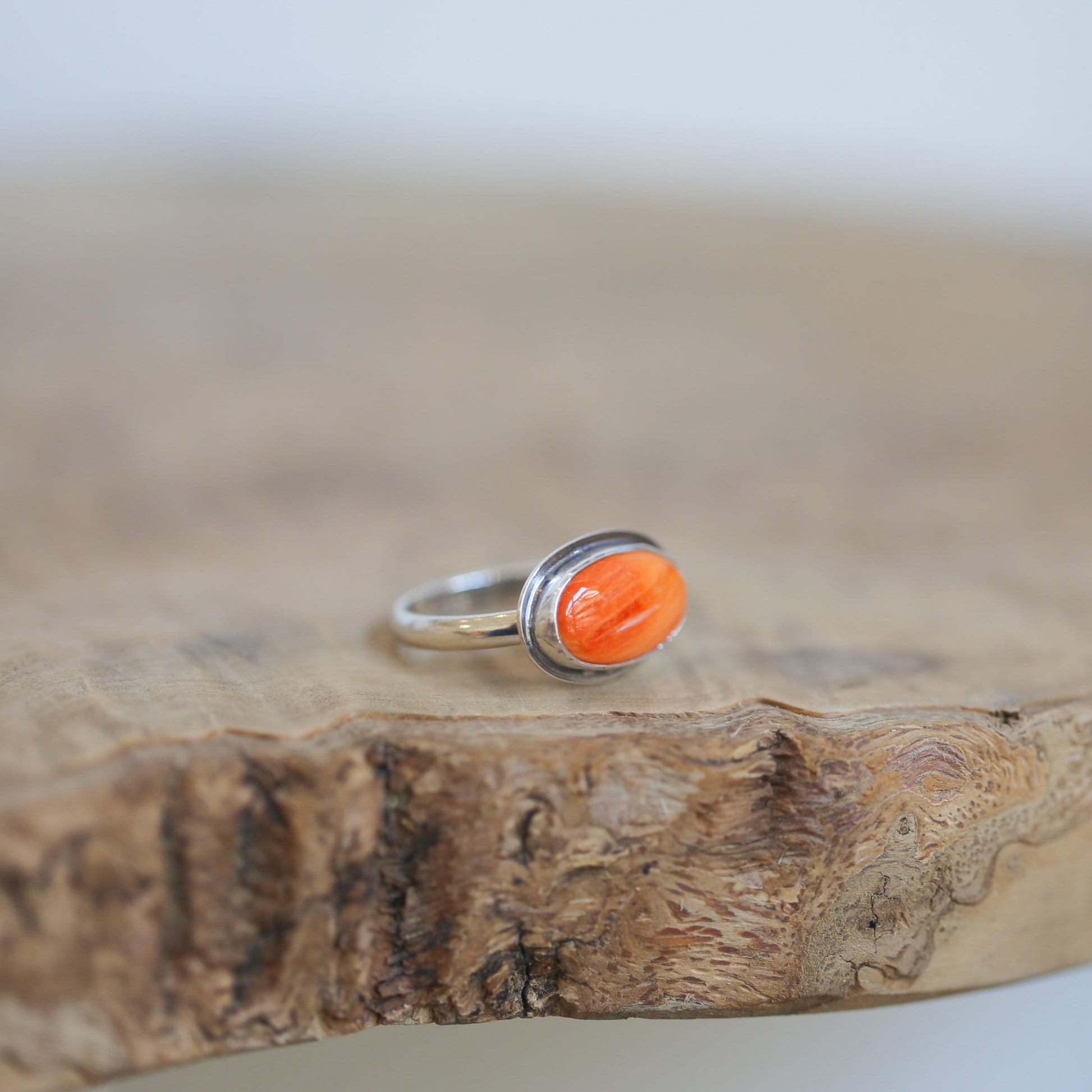 Oval Spiny Oyster Ring - Sterling Silver, Chili Red Jewelry