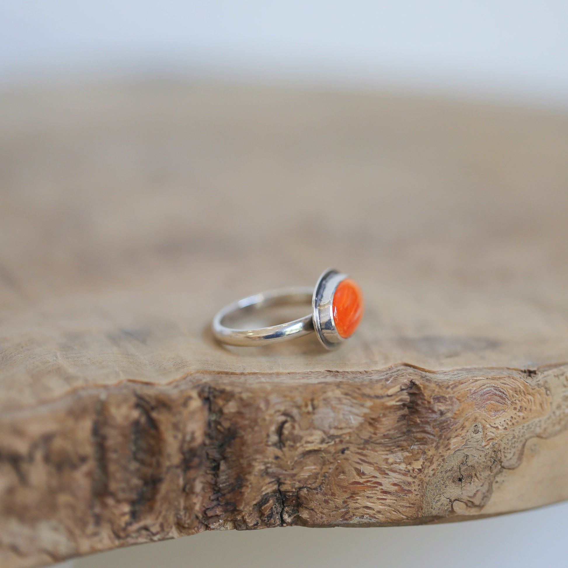 Oval Spiny Oyster Ring - Sterling Silver, Chili Red Jewelry