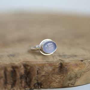 Blue Chalcedony Ring - Sterling Silver - East West Oval