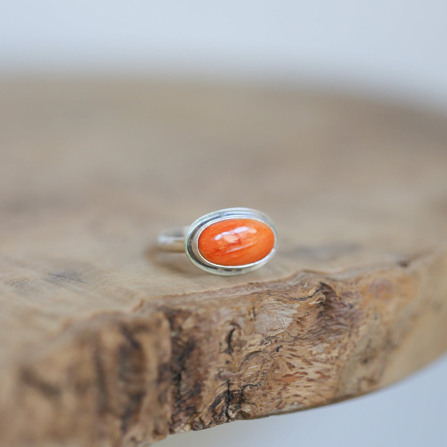 Oval Spiny Oyster Ring - Sterling Silver, Chili Red Jewelry