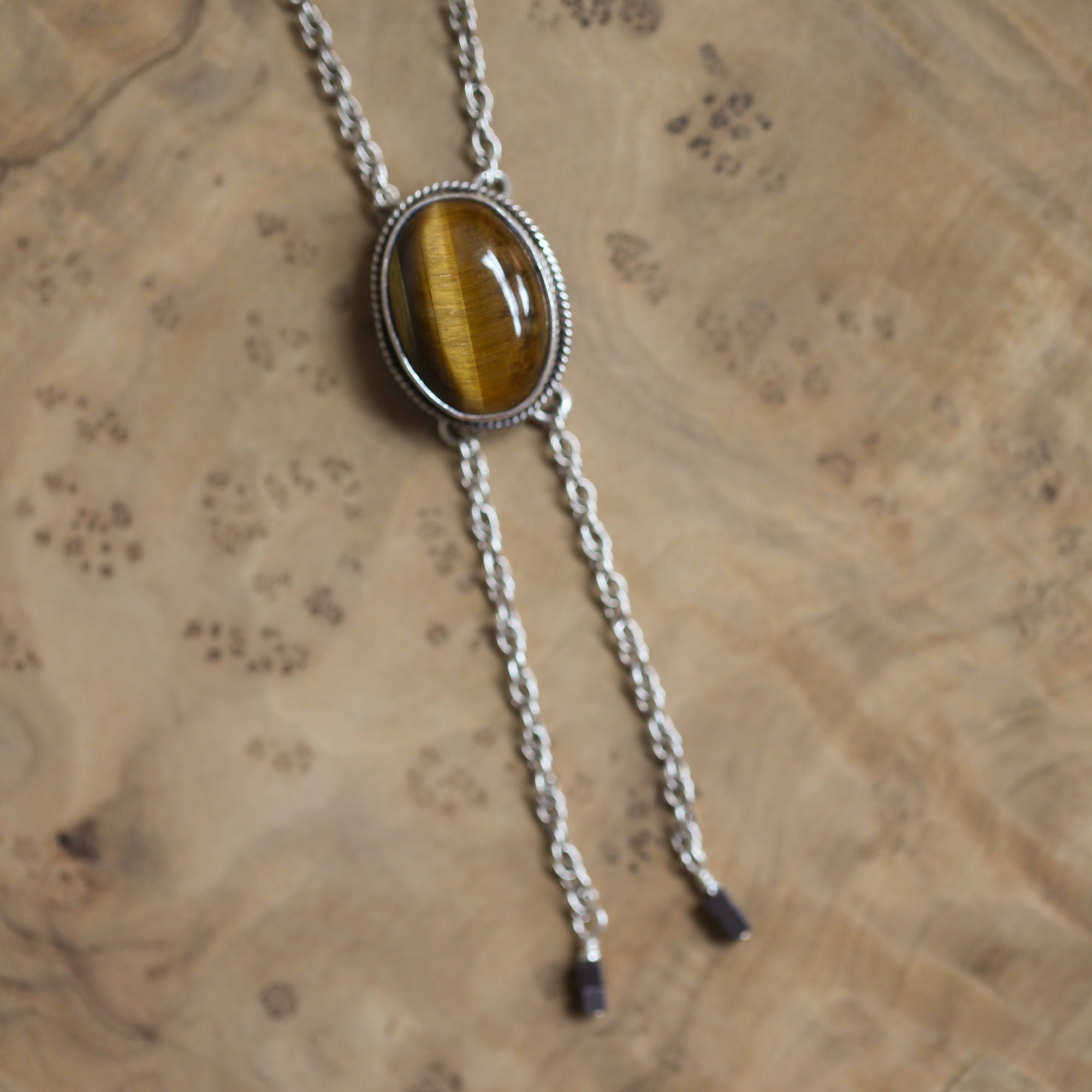 Tigers Eye Bolo Necklace - Tigers Eye Mock Bolo - .925 Sterling Silver - Silversmith