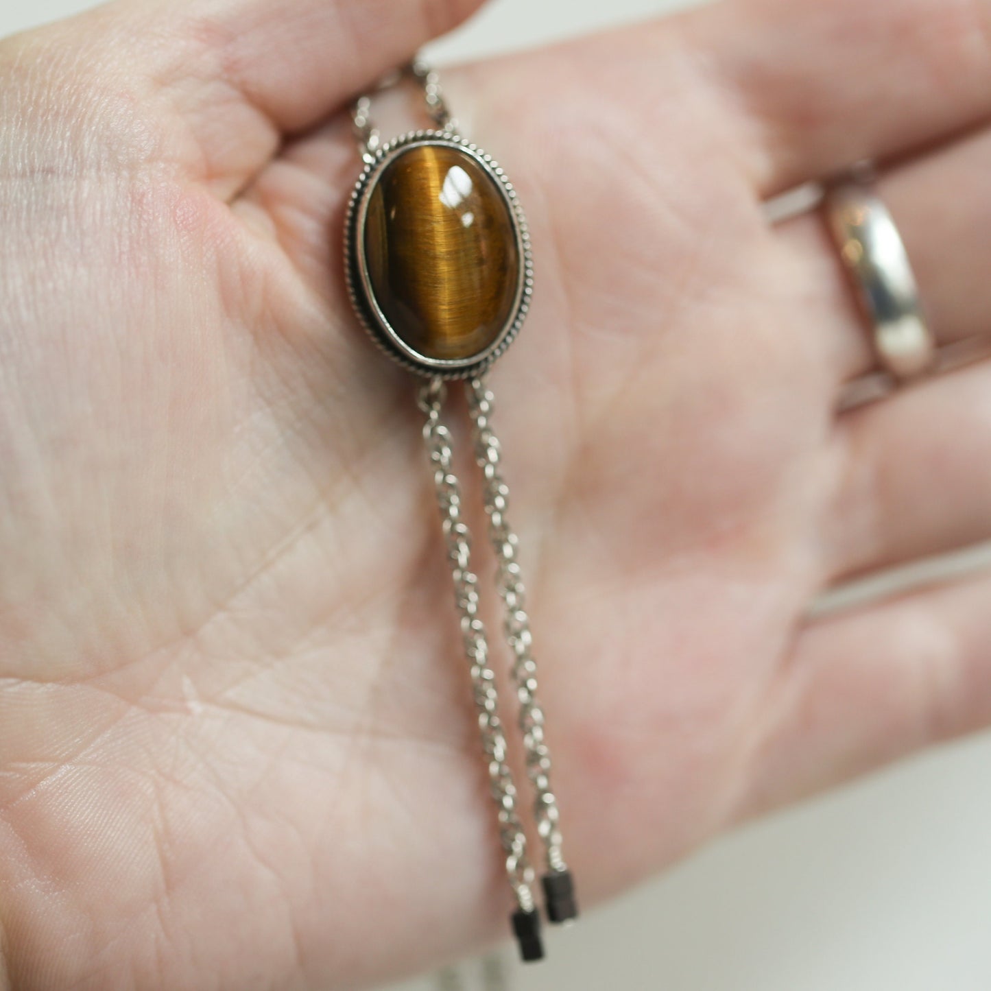 Tiger's Eye Sterling Silver Bolo Necklace - Southwestern Y Necklace