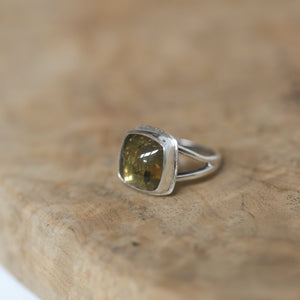 Sterling Silver Citrine Ring – Square Cabochon, Handmade Jewelry