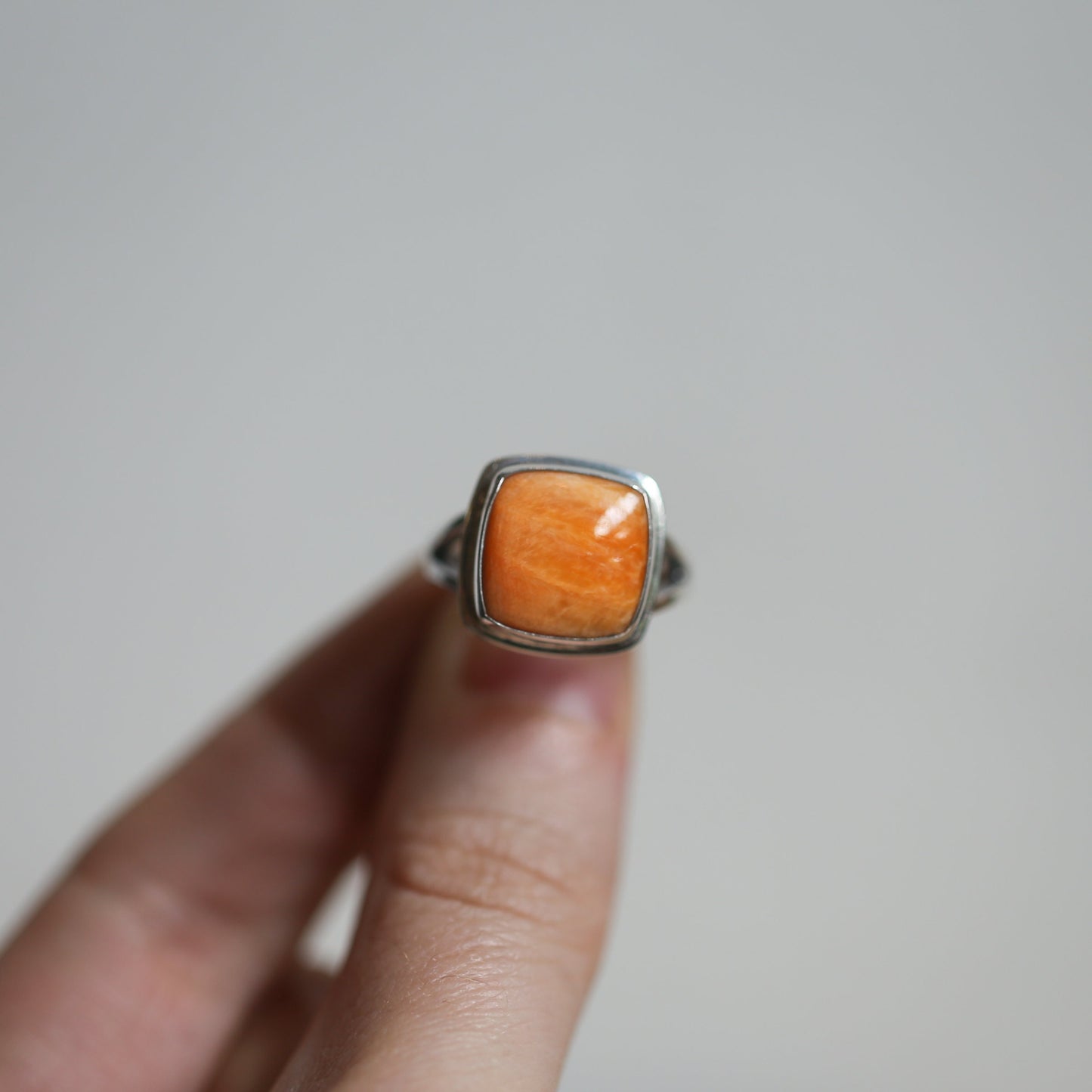 Handmade Sterling Silver Spiny Oyster Ring – Unisex Square Cabochon