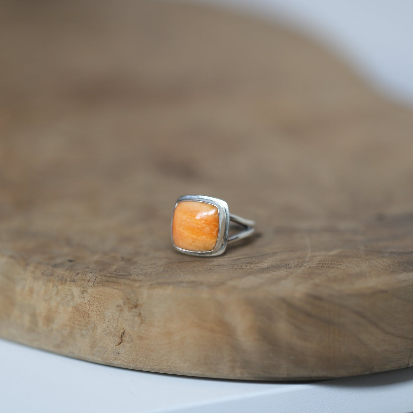 Handmade Sterling Silver Spiny Oyster Ring – Unisex Square Cabochon