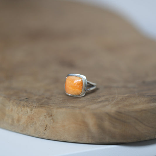 Handmade Sterling Silver Spiny Oyster Ring – Unisex Square Cabochon
