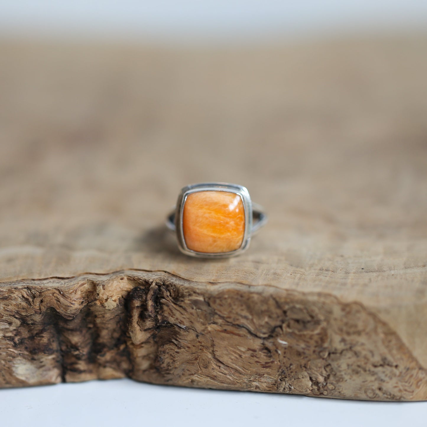 Handmade Sterling Silver Spiny Oyster Ring – Unisex Square Cabochon