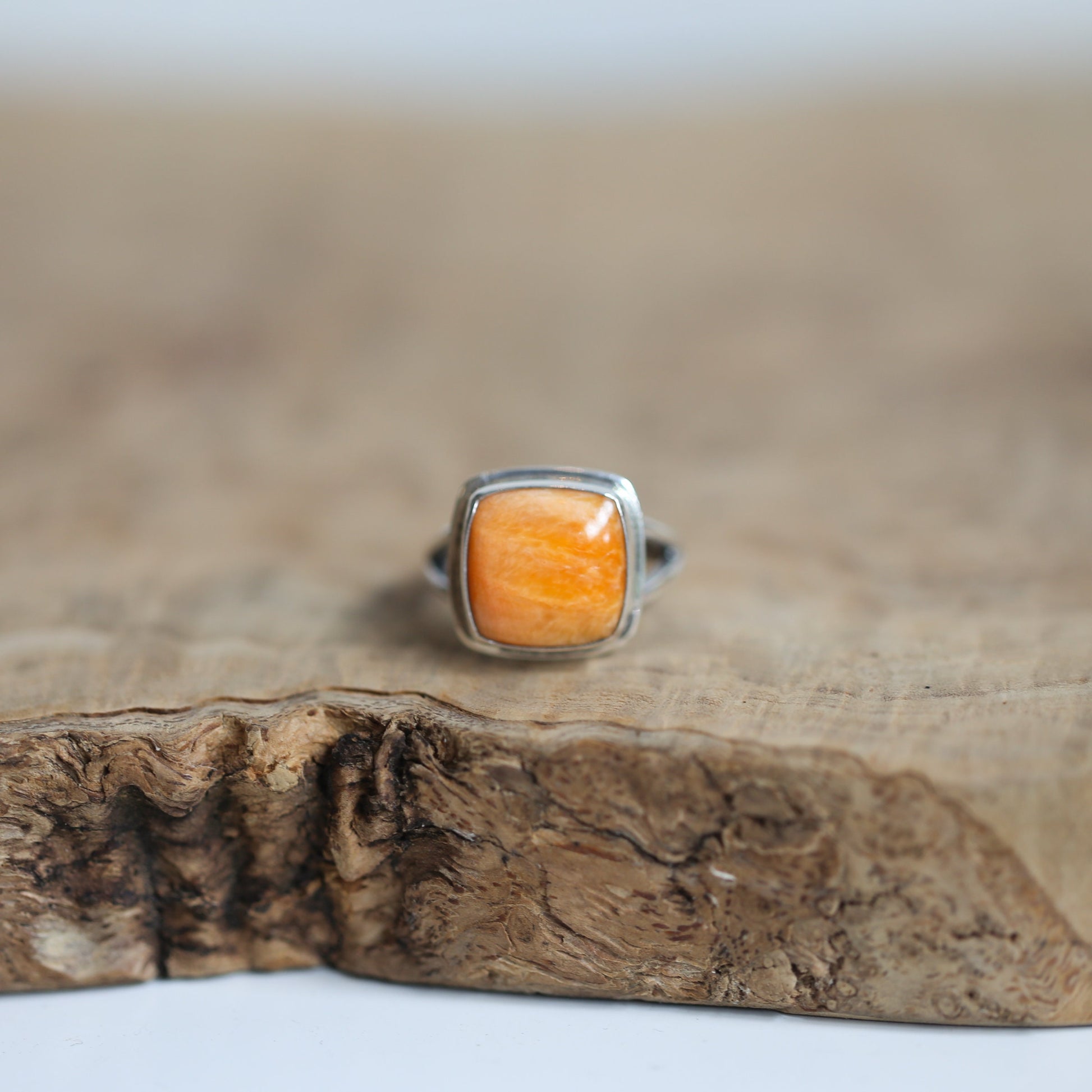 Handmade Sterling Silver Spiny Oyster Ring – Unisex Square Cabochon