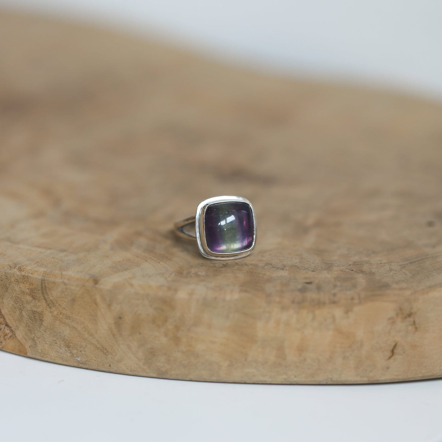 Custom Silversmith Rainbow Fluorite Ring – Choose Your Square Cabochon
