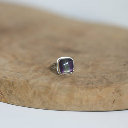 Custom Silversmith Rainbow Fluorite Ring – Choose Your Square Cabochon