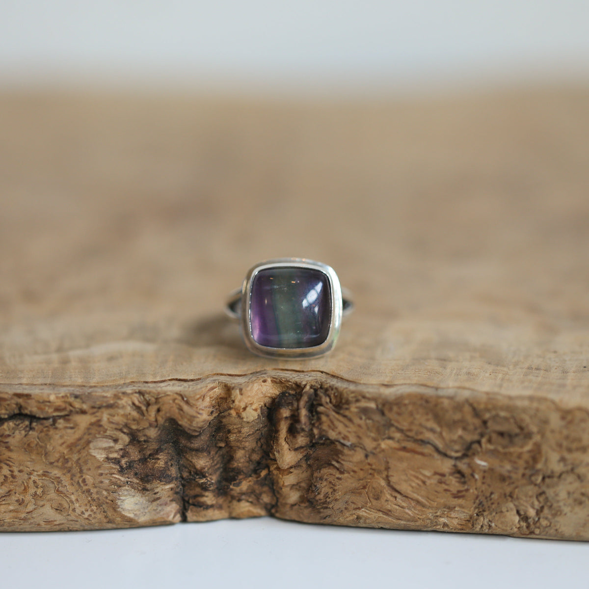 Rainbow Fluorite Square Ring | Sterling Silver