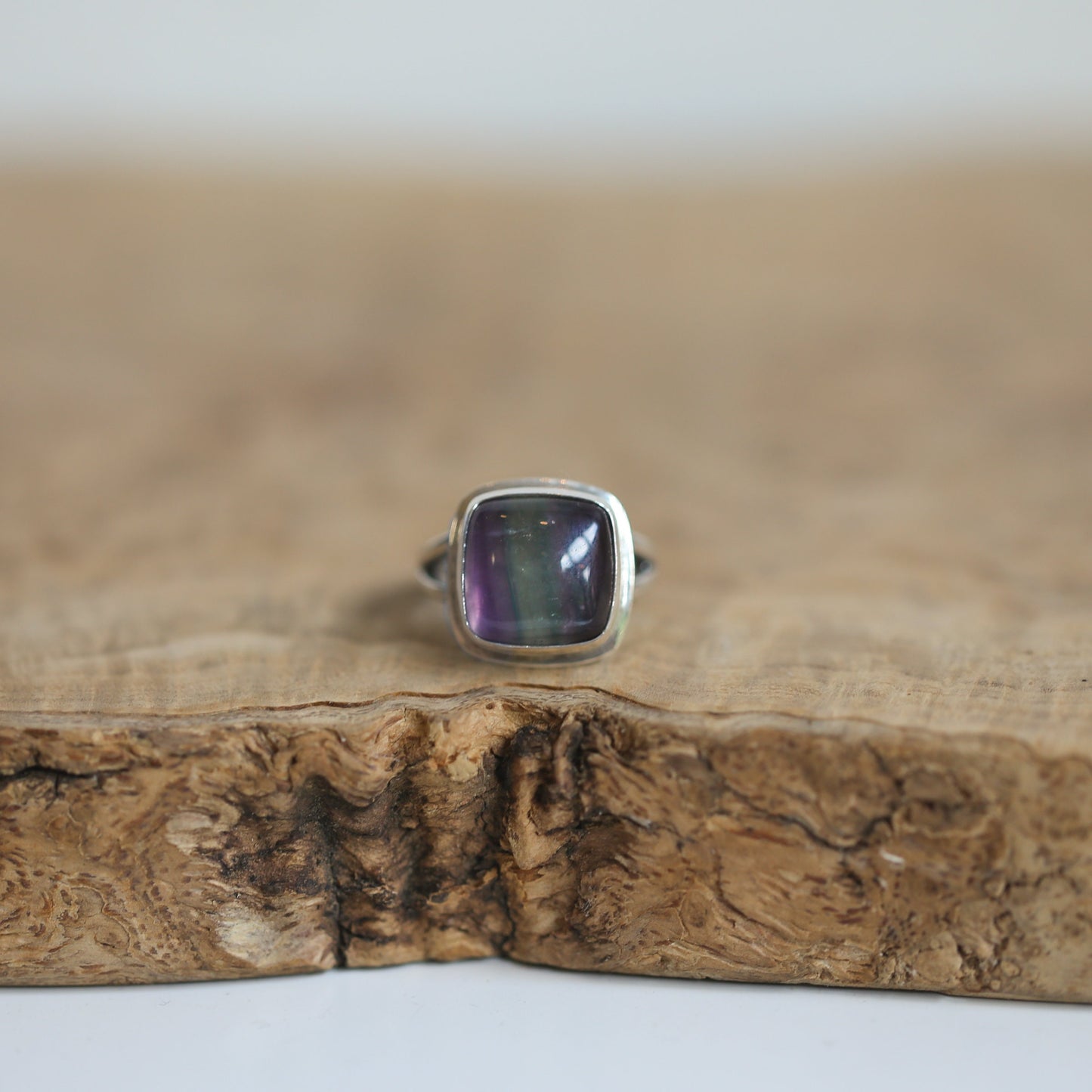 Custom Silversmith Rainbow Fluorite Ring – Choose Your Square Cabochon