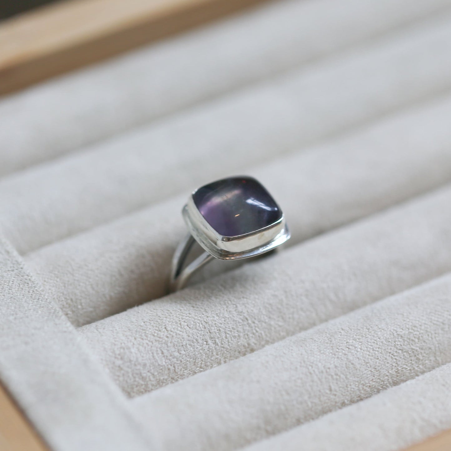 Custom Silversmith Rainbow Fluorite Ring – Choose Your Square Cabochon