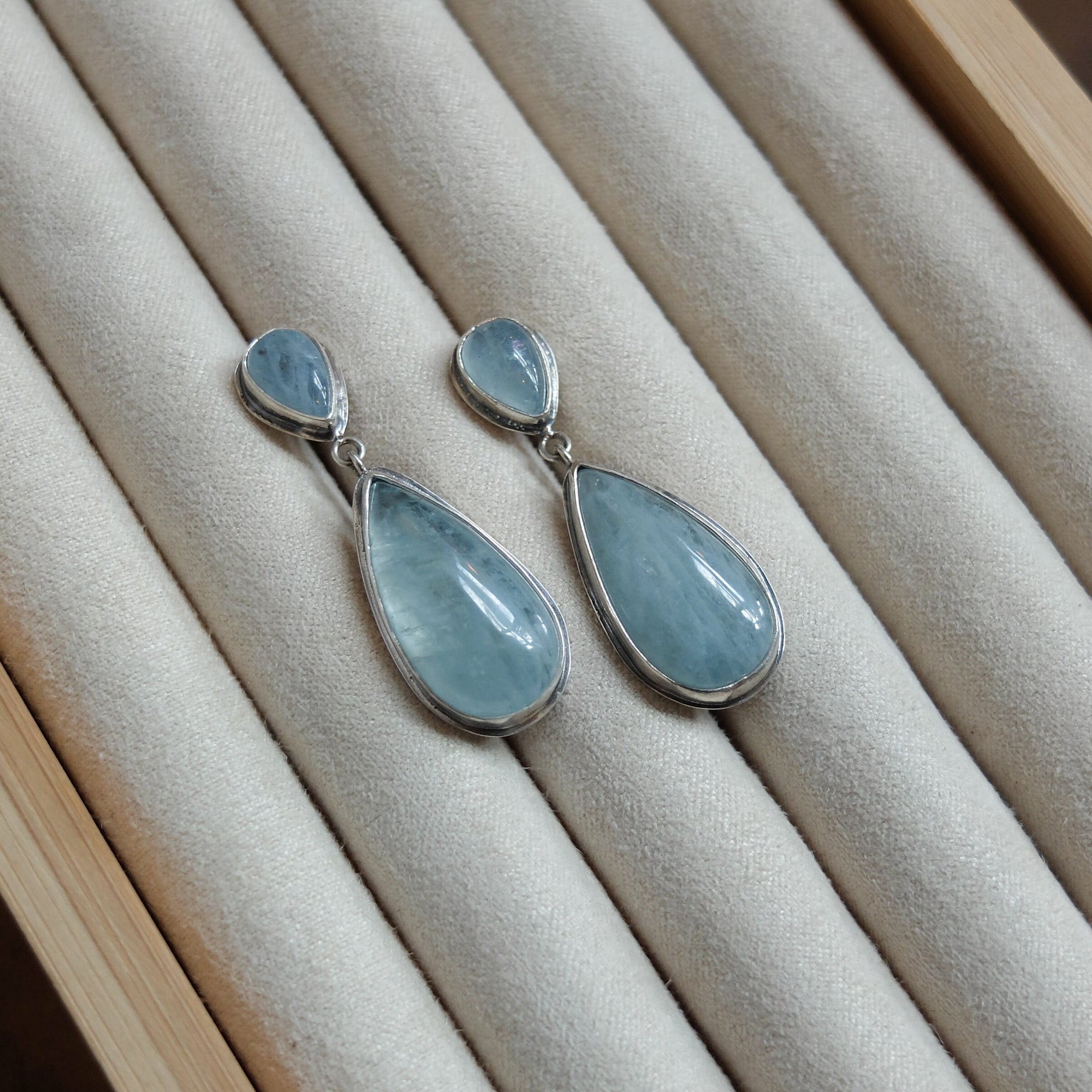 Aquamarine Post Drops -4 Stone Aquamarine Earrings - Elegant Aquamarine Dangles - March Birthstone