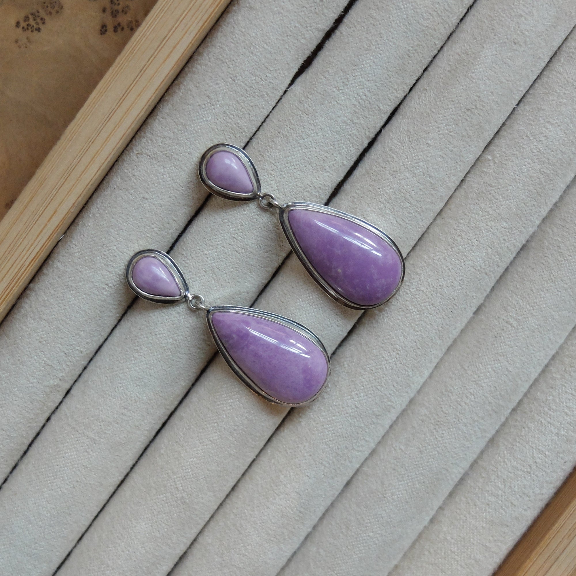 Phosphosiderite Post Drop Earrings - 4 Stone Purple Earrings - Violet Teardrop Earrings - Sterling Silver