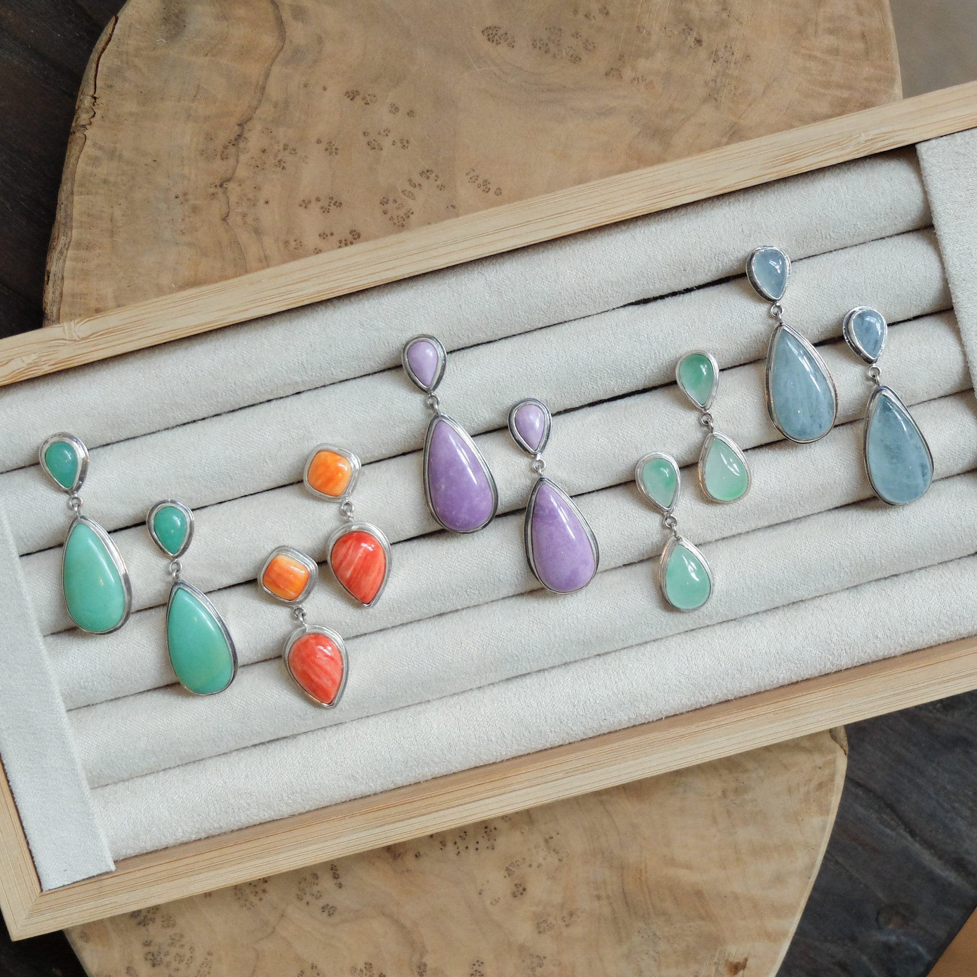 Phosphosiderite Post Drop Earrings - 4 Stone Purple Earrings - Violet Teardrop Earrings - Sterling Silver