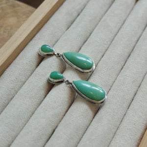 Chrysoprase Post Drop Earrings - Green Teardrop Dangles - 4 Stone Green Chrysoprase Silver Earrings