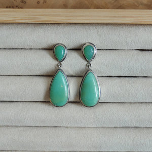 Chrysoprase Post Drop Earrings - Green Teardrop Dangles - 4 Stone Green Chrysoprase Silver Earrings