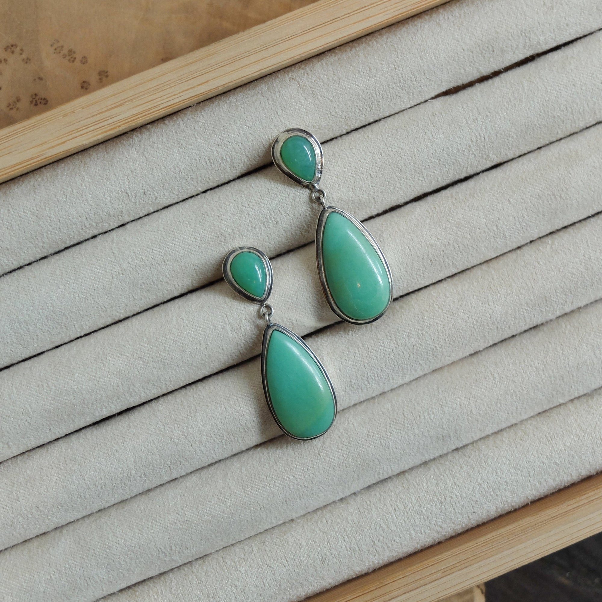 Chrysoprase Post Drop Earrings - Green Teardrop Dangles - 4 Stone Green Chrysoprase Silver Earrings
