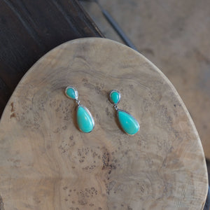 Chrysoprase Post Drop Earrings - Green Teardrop Dangles - 4 Stone Green Chrysoprase Silver Earrings