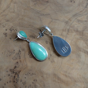 Chrysoprase Post Drop Earrings - Green Teardrop Dangles - 4 Stone Green Chrysoprase Silver Earrings