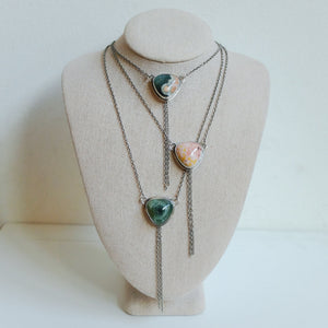 Ocean Jasper Y Necklace - Jasper Bolo Necklace - Sterling Silver