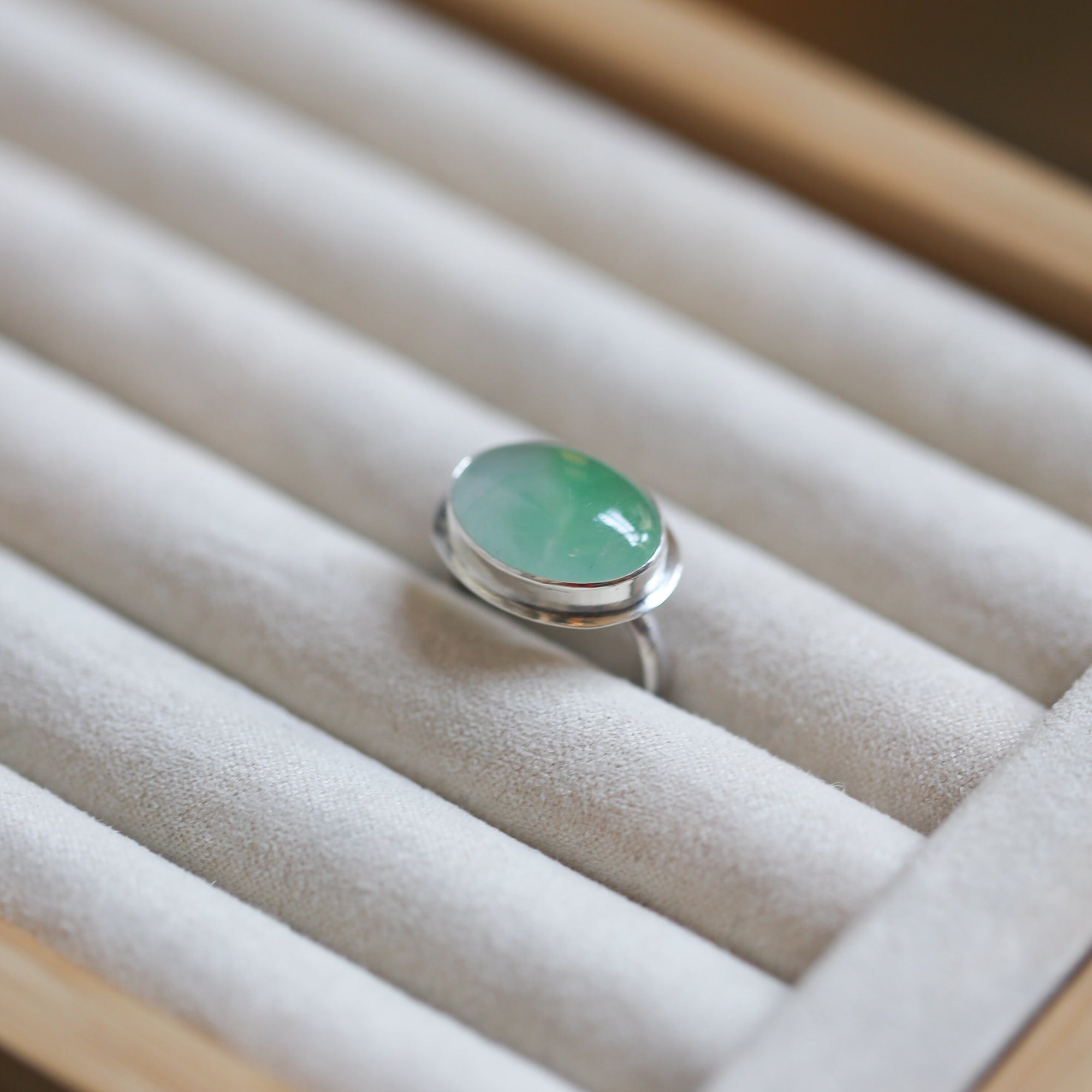 Green Jade Ring - East West Burma Jade - Sterling Silver